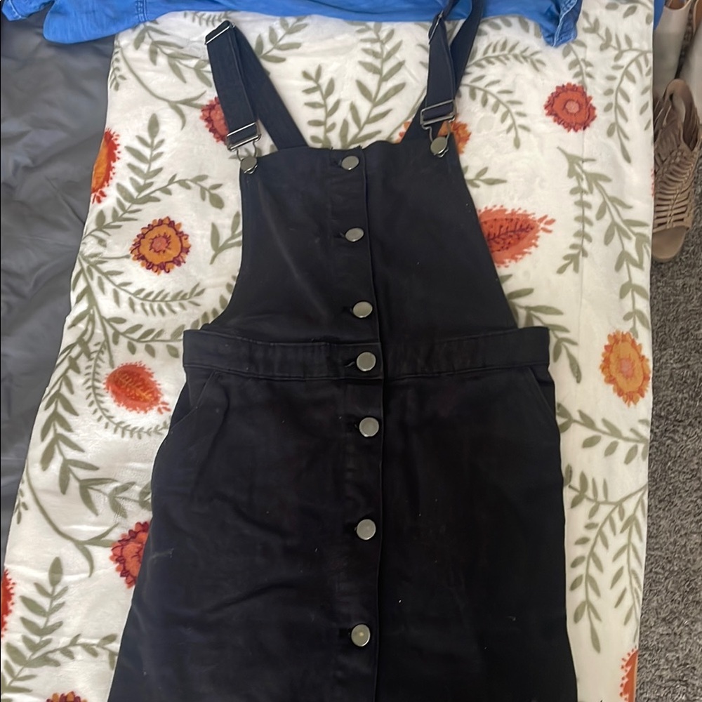 Black Button-Front Pinafore Dress